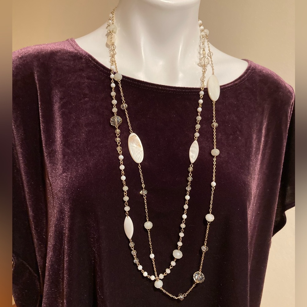 TALBOTS Layered, Faceted Crystal & Mother Of Pearl Necklace